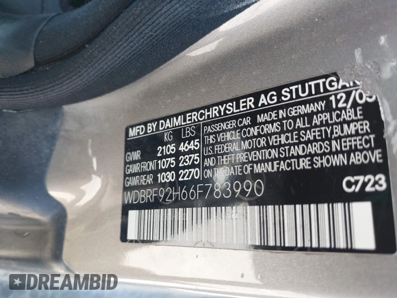 2006 Mercedes-Benz C 280 Luxury with VIN WDBRF92H66F783990, listed as a IAAI auction lot 42189785 with 167,390 mi miles and . Bid and sale history available at DreamBid. Image 9.
