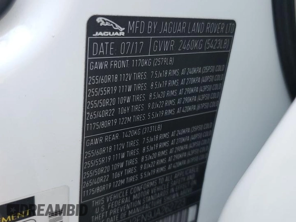 2018 Jaguar F-Pace 20d Premium with VIN SADCJ2FN9JA262723, listed as a Copart auction lot 85772864 with 41,253 mi miles and Salvage Title. Bid and sale history available at DreamBid. Image 14.