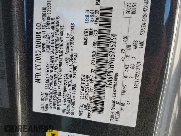 2017 Ford Mustang EcoBoost with VIN 1FA6P8TH9H5295254, listed as a Copart auction lot 49554515 with 110,464 mi miles and Salvage Title. Bid and sale history available at carsss.com. Image 14.