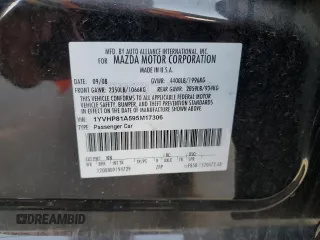 2009 Mazda 6 i Sport with VIN 1YVHP81A595M17306, listed as a Copart auction lot 80962544 with 169,387 mi miles and Salvage Title. Bid and sale history available at carsss.com. Image 12.