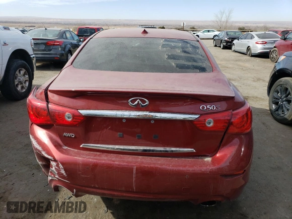 2015 Infiniti Q50 with VIN JN1BV7AR0FM393597, listed as a Copart auction lot 42804395 with 107,084 mi miles and Salvage Title. Bid and sale history available at carsss.com. Image 6.
