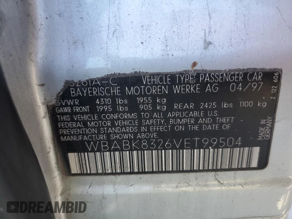 1997 BMW 3-Series 328IC with VIN WBABK8326VET99504, listed as a Copart auction lot 76481924 with 172,043 mi miles and Salvage Title. Bid and sale history available at carsss.com. Image 12.