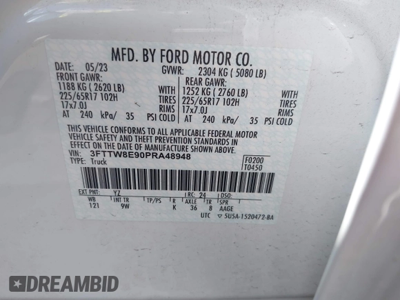 2023 Ford Maverick XL с VIN 3FTTW8E90PRA48948, выставлен на аукционе IAAI как лот 42669364 с пробегом 30 072 миль миль и . История ставок и продаж доступна на DreamBid. Изображение 9.