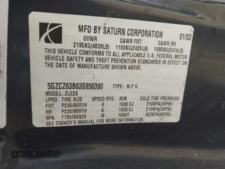 2003 Saturn VUE with VIN 5GZCZ63B63S858390, listed as a IAAI auction lot 41705563 with 121,576 mi miles and . Bid and sale history available at DreamBid. Image 9.