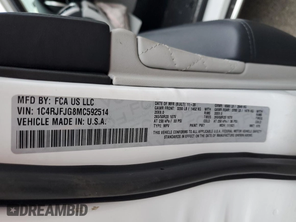 2021 Jeep Grand Cherokee Summit with VIN 1C4RJFJG8MC592514, listed as a Copart auction lot 85373124 with 0 mi miles and Salvage Title. Bid and sale history available at carsss.com. Image 15.