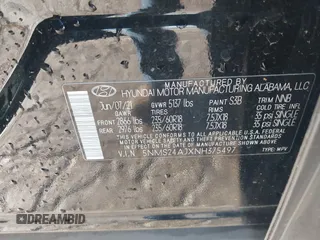 2022 Hyundai Santa Fe SEL with VIN 5NMS24AJXNH375497, listed as a IAAI auction lot 41390349 with 77,067 mi miles and . Bid and sale history available at DreamBid. Image 9.