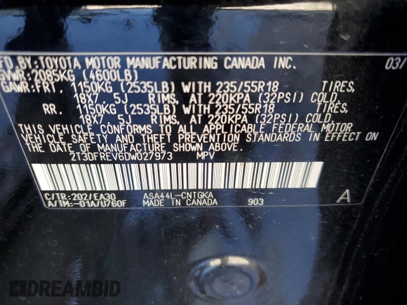 2013 Toyota RAV4 Limited with VIN 2T3DFREV6DW027973, listed as a Copart auction lot 49326205 with 152,586 mi miles and Salvage Title. Bid and sale history available at carsss.com. Image 15.