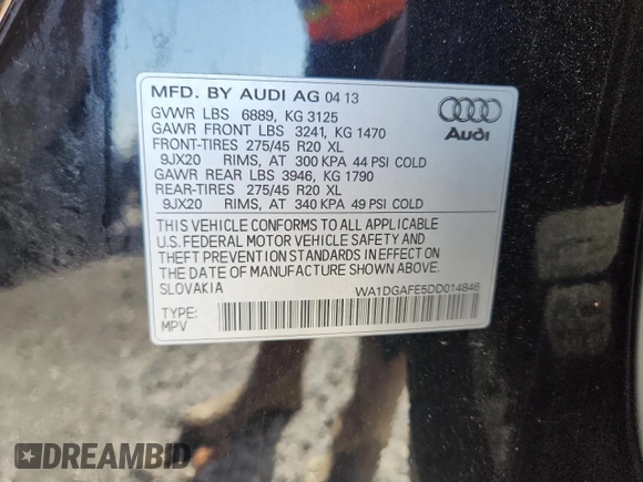 2013 Audi Q7 S line Prestige с VIN WA1DGAFE5DD014846, выставлен на аукционе Copart как лот 65728585 с пробегом 103 213 миль миль и Чистый • Clean title. История ставок и продаж доступна на DreamBid. Изображение 13.