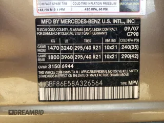 2008 Mercedes-Benz GL-Class 5.5L with VIN 4JGBF86E58A326564, listed as a Copart auction lot 72477614 with 169,947 mi miles and Salvage Title. Bid and sale history available at carsss.com. Image 16.