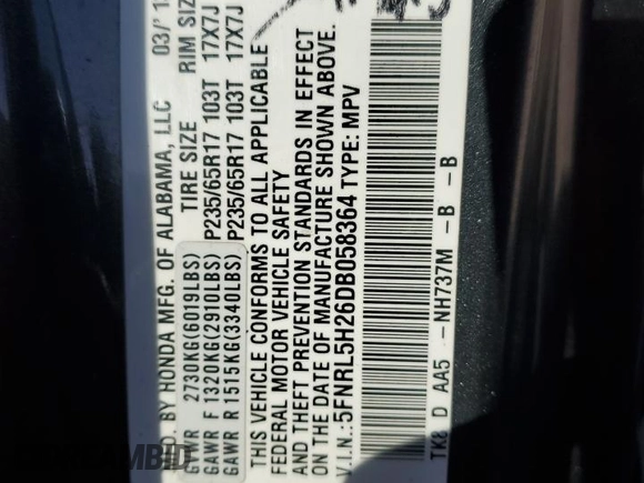 2013 Honda Odyssey LX z VIN 5FNRL5H26DB058364, wystawiony jako Copart lot #52984905 z przebiegiem 165 779 mil mil oraz Szkoda całkowita • Salvage title. Historia ofert i sprzedaży dostępna na DreamBid. Obrazek 16.