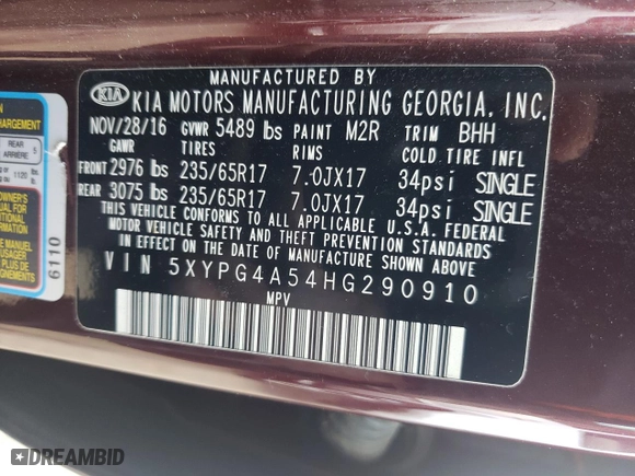 2017 Kia Sorento LX V6 with VIN 5XYPG4A54HG290910, listed as a Copart auction lot 48027905 with 168,279 mi miles and Salvage Title. Bid and sale history available at carsss.com. Image 13.