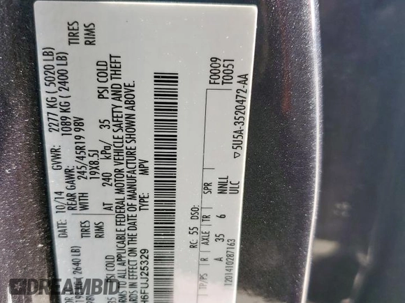 2015 Lincoln MKC with VIN 5LMTJ2AH6FUJ25329, listed as a Copart auction lot 55146055 with 110,332 mi miles and Salvage Title. Bid and sale history available at carsss.com. Image 13.