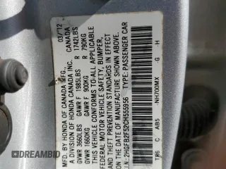 2012 Honda Civic LX with VIN 2HGFB2F52CH555956, listed as a Copart auction lot 53281255 with Not Provided miles and Salvage Title. Bid and sale history available at DreamBid. Image 12.