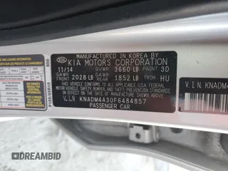2015 Kia Rio LX with VIN KNADM4A30F6484857, listed as a Copart auction lot 46758725 with 131,930 mi miles and Salvage Title. Bid and sale history available at carsss.com. Image 14.