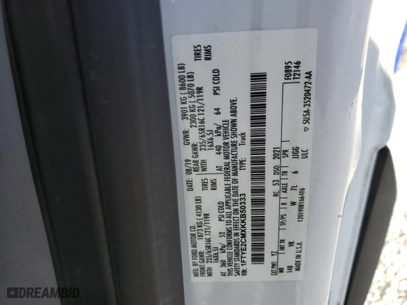 2019 Ford Transit Van with VIN 1FTYE2CMXKKB50333, listed as a Copart auction lot 43558715 with NaN miles and Clean Title. Bid and sale history available at carsss.com. Image 13.