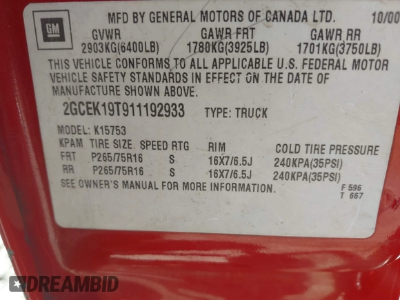 2001 Chevrolet Silverado 1500 LS with VIN 2GCEK19T911192933, listed as a IAAI auction lot 42071957 with 184,435 mi miles and . Bid and sale history available at DreamBid. Image 9.