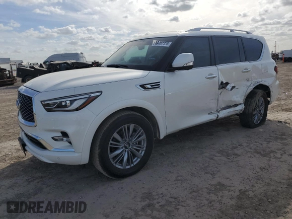 2022 Infiniti QX80 LUXE with VIN JN8AZ2AF9N9743479, listed as a Copart auction lot 49487225 with 44,780 mi miles and Salvage Title. Bid and sale history available at carsss.com. Image 1.