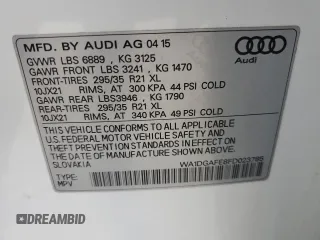 2015 Audi Q7 S line Prestige z VIN WA1DGAFE8FD023785, wystawiony jako Copart lot #56737425 z przebiegiem 134 926 mil mil oraz Szkoda całkowita • Salvage title. Historia ofert i sprzedaży dostępna na DreamBid. Obrazek 13.