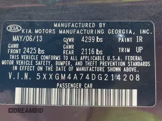 2013 Kia Optima LX z VIN 5XXGM4A74DG214208, wystawiony jako IAAI lot #42081326 z przebiegiem 142 877 mil mil oraz . Historia ofert i sprzedaży dostępna na DreamBid. Obrazek 9.