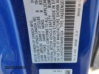 2022 Honda Civic Sedan Sport with VIN 2HGFE2F53NH581024, listed as a Copart auction lot 88352865 with 42,773 mi miles and Salvage Title. Bid and sale history available at carsss.com. Image 15.