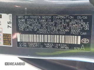 2006 Toyota Prius with VIN JTDKB20U163187659, listed as a IAAI auction lot 42120051 with Not Provided miles. Bid and sale history available at carsss.com. Image 9.