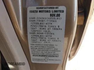 2001 Isuzu Rodeo S с VIN 4S2CK58W014326747, выставлен на аукционе IAAI как лот 41229950 с пробегом 190 277 миль миль и . История ставок и продаж доступна на DreamBid. Изображение 9.