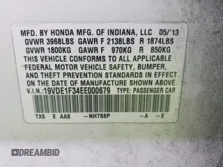 2014 Acura ILX with VIN 19VDE1F34EE000679, listed as a IAAI auction lot 41799014 with 136,514 mi miles. Bid and sale history available at carsss.com. Image 9.