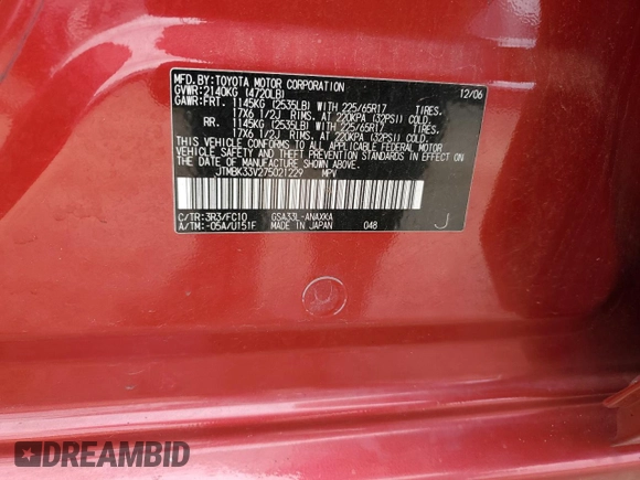 2007 Toyota RAV4 with VIN JTMBK33V275021229, listed as a Copart auction lot 45309725 with 154,951 mi miles and Salvage Title. Bid and sale history available at carsss.com. Image 13.