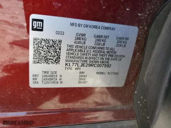 2024 Chevrolet Trax 2RS with VIN KL77LJE29RC007592, listed as a Copart auction lot 44759015 with 40,251 mi miles and Salvage Title. Bid and sale history available at carsss.com. Image 14.