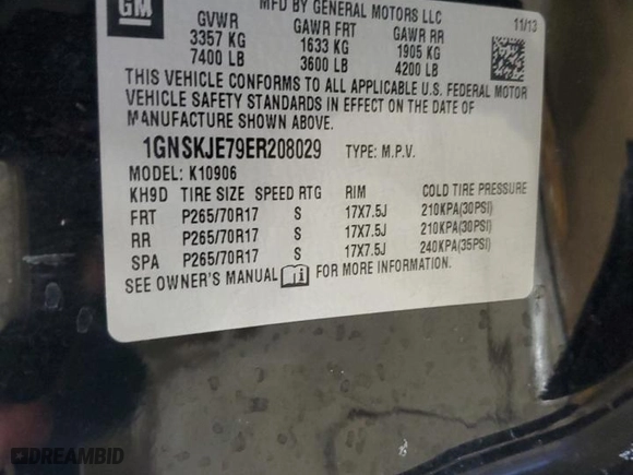 2014 Chevrolet Suburban LT with VIN 1GNSKJE79ER208029, listed as a Copart auction lot 89078725 with 175,236 mi miles and Salvage Title. Bid and sale history available at carsss.com. Image 13.