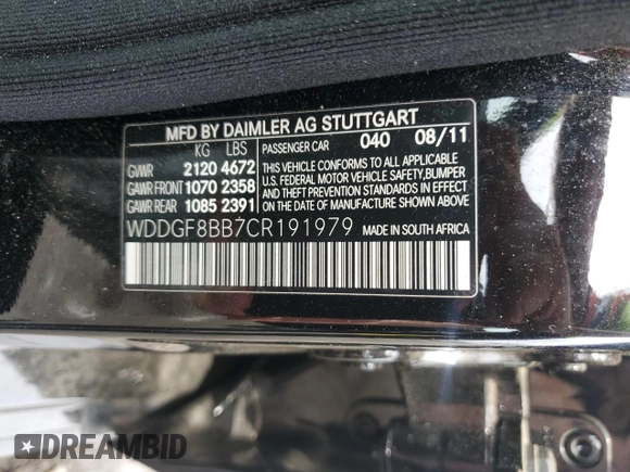 2012 Mercedes-Benz C 300 Sport with VIN WDDGF8BB7CR191979, listed as a Copart auction lot 61437665 with 76,740 mi miles and Salvage title. Bid and sale history available at DreamBid. Image 12.