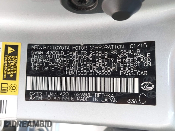 2015 Lexus ES 330 with VIN JTHBK1GG2F2179200, listed as a IAAI auction lot 42035802 with 149,275 mi miles and . Bid and sale history available at DreamBid. Image 9.