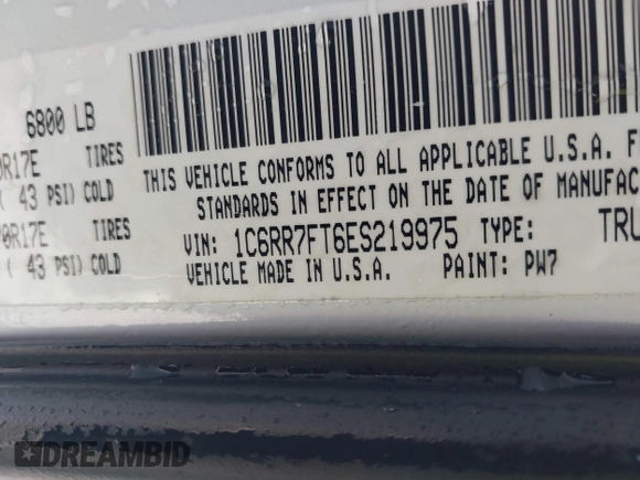 2014 Ram 1500 Express with VIN 1C6RR7FT6ES219975, listed as a IAAI auction lot 41864917 with 165,675 mi miles. Bid and sale history available at carsss.com. Image 9.