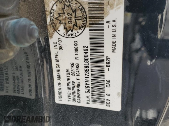 2008 Honda Element LX with VIN 5J6YH17358L800492, listed as a Copart auction lot 72713584 with 126,806 mi miles and Salvage Title. Bid and sale history available at DreamBid. Image 13.