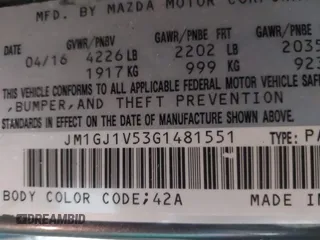 2016 Mazda Mazda6 i Touring with VIN JM1GJ1V53G1481551, listed as a IAAI auction lot 41525760 with 89,880 mi miles. Bid and sale history available at carsss.com. Image 9.