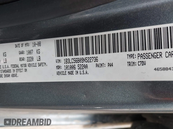2009 Dodge Avenger SXT with VIN 1B3LC56B09N522736, listed as a IAAI auction lot 41195477 with 100,977 mi miles and . Bid and sale history available at DreamBid. Image 9.