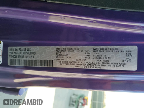2023 Jeep Wrangler Sahara с VIN 1C4HJXEN9PW589084, выставлен на аукционе Copart как лот 54208125 с пробегом 48 943 миль миль и Списание • Salvage title. История ставок и продаж доступна на DreamBid. Изображение 13.