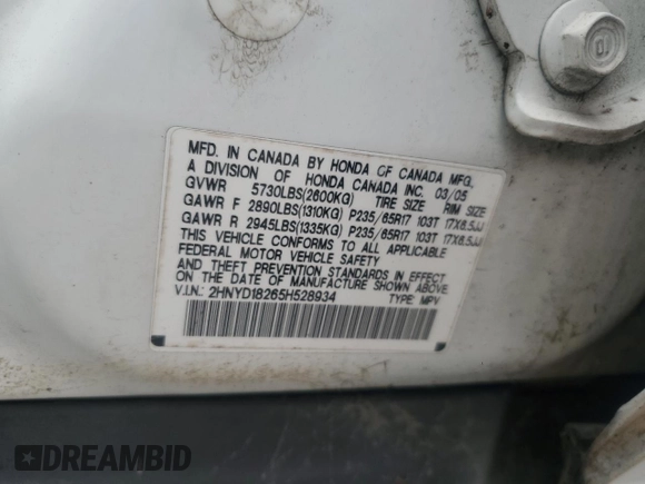 2005 Acura MDX with VIN 2HNYD18265H528934, listed as a Copart auction lot 74598924 with 0 mi miles and Non Repairable. Bid and sale history available at carsss.com. Image 14.
