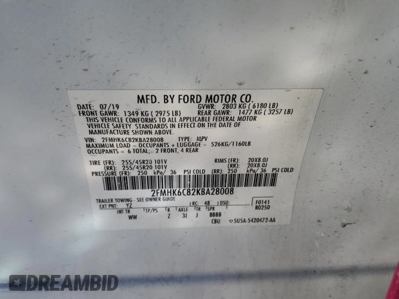 2019 Ford Flex SEL with VIN 2FMHK6C82KBA28008, listed as a Copart auction lot 44514645 with 108,383 mi miles and Non Repairable. Bid and sale history available at carsss.com. Image 13.