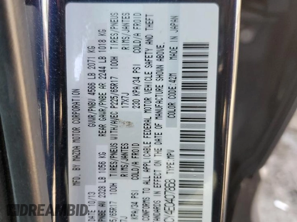 2014 Mazda CX-5 Touring with VIN JM3KE4CY4E0407868, listed as a Copart auction lot 52564315 with 137,989 mi miles and Salvage Title. Bid and sale history available at carsss.com. Image 13.