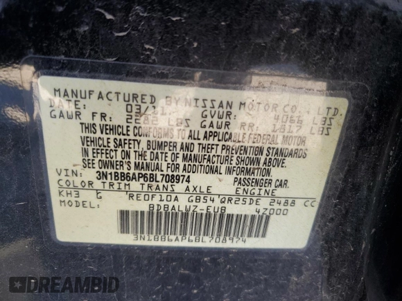 2011 Nissan Sentra SE-R z VIN 3N1BB6AP6BL708974, wystawiony jako Copart lot #42222005 z przebiegiem 180 346 mil mil oraz Szkoda całkowita • Salvage title. Historia ofert i sprzedaży dostępna na DreamBid. Obrazek 13.