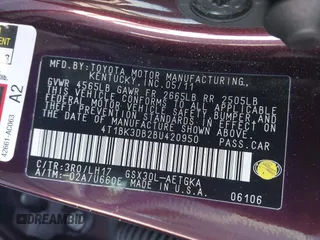 2011 Toyota Avalon with VIN 4T1BK3DB2BU420950, listed as a IAAI auction lot 41331545 with 86,908 mi miles and . Bid and sale history available at DreamBid. Image 9.