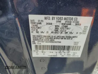 2005 Ford F-150 XL z VIN 1FTRF14W55NC03700, wystawiony jako Copart lot #55647385 z przebiegiem 58 954 mil mil oraz Szkoda całkowita • Salvage title. Historia ofert i sprzedaży dostępna na DreamBid. Obrazek 12.