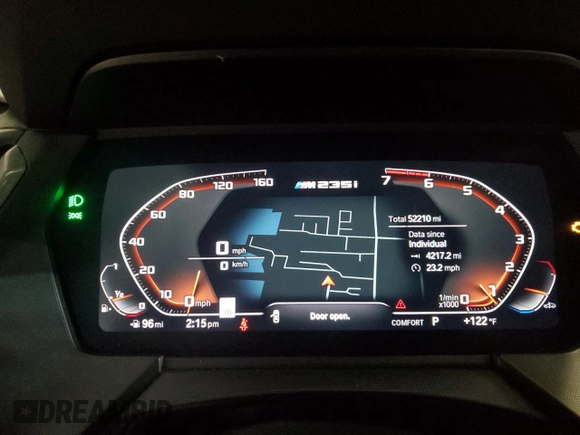 2021 BMW 2 Series M235i xDrive with VIN WBA13AL07M7G77699, listed as a Copart auction lot 89232885 with 52,210 mi miles and Salvage Title. Bid and sale history available at DreamBid. Image 9.