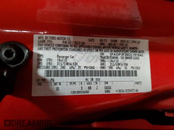 2013 Ford Focus SE z VIN 1FADP3F29DL151842, wystawiony jako Copart lot #57180745 z przebiegiem 222 239 mil mil oraz Nie do naprawy • Non repairable. Historia ofert i sprzedaży dostępna na DreamBid. Obrazek 13.