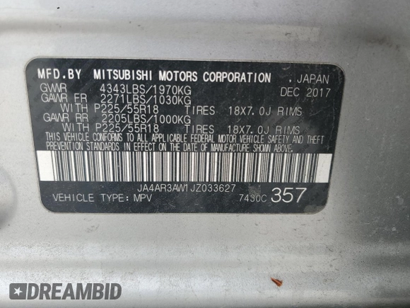 2018 Mitsubishi Outlander Sport SE 2.4 with VIN JA4AR3AW1JZ033627, listed as a Copart auction lot 47733215 with 161,584 mi miles and Salvage Title. Bid and sale history available at carsss.com. Image 15.