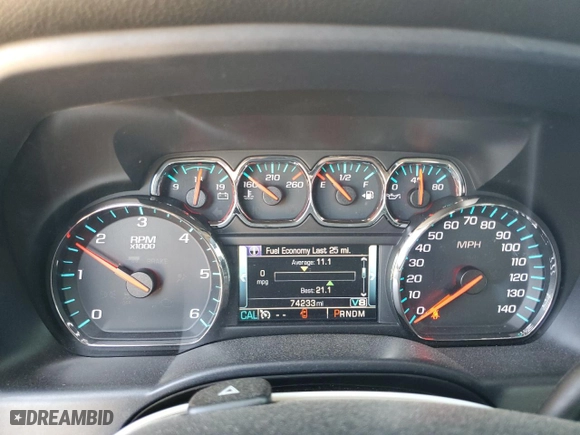 2015 Chevrolet Silverado 1500 LTZ with VIN 3GCUKSEJXFG363774, listed as a Copart auction lot 48689495 with 74,233 mi miles and Salvage Title. Bid and sale history available at carsss.com. Image 9.