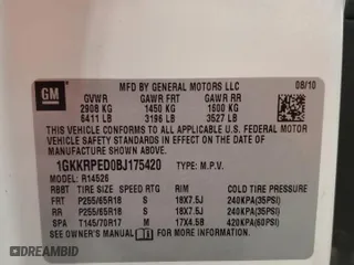 2011 GMC Acadia SLE with VIN 1GKKRPED0BJ175420, listed as a Copart auction lot 51105305 with 168,628 mi miles and Salvage Title. Bid and sale history available at carsss.com. Image 14.
