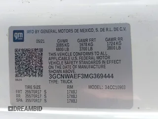 2021 Chevrolet Silverado 1500 Work Truck with VIN 3GCNWAEF3MG369444, listed as a IAAI auction lot 41493032 with 83,019 mi miles. Bid and sale history available at carsss.com. Image 9.