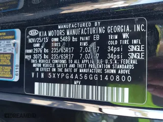 2016 Kia Sorento LX with VIN 5XYPG4A56GG140800, listed as a IAAI auction lot 41828064 with 174,113 mi miles. Bid and sale history available at carsss.com. Image 9.